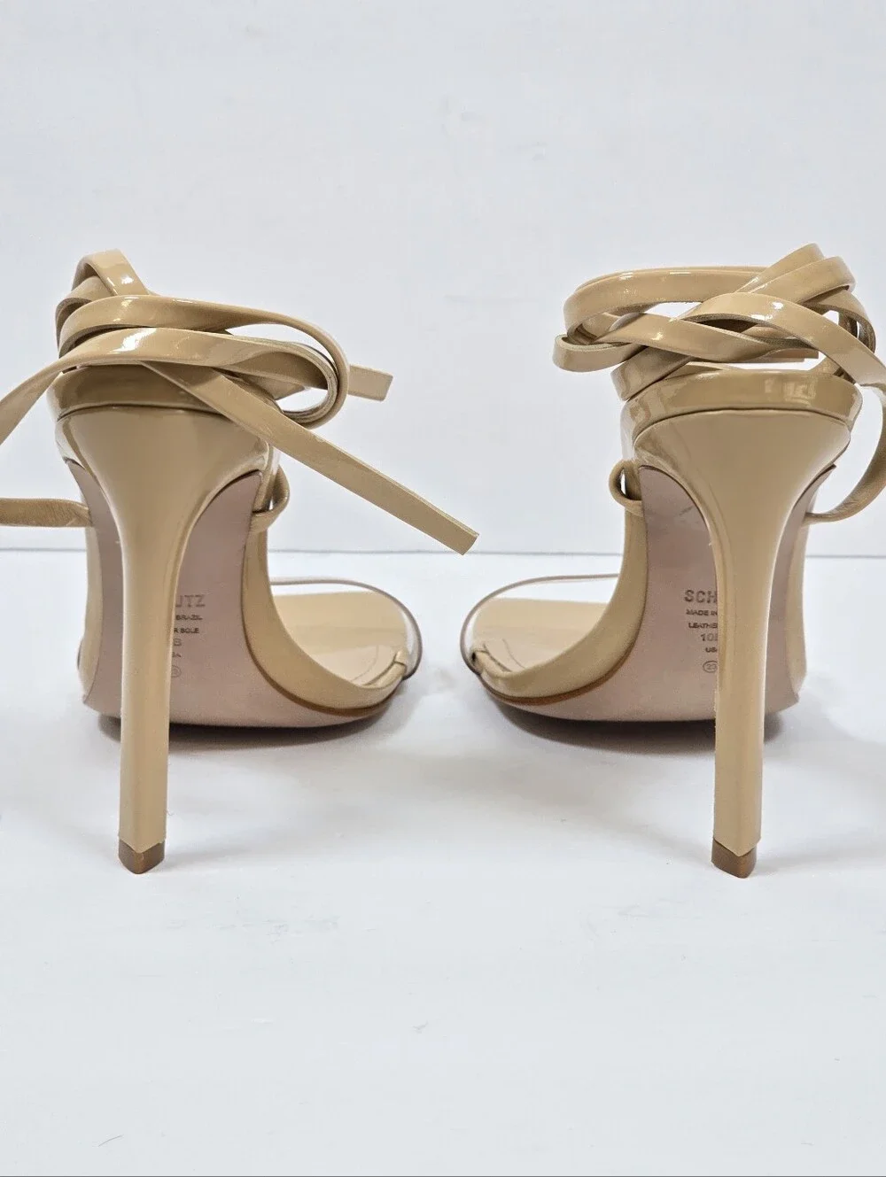 Schutz Jada Nude Square Toe Ankle Wrap Stiletto Heel Sandals Size 10